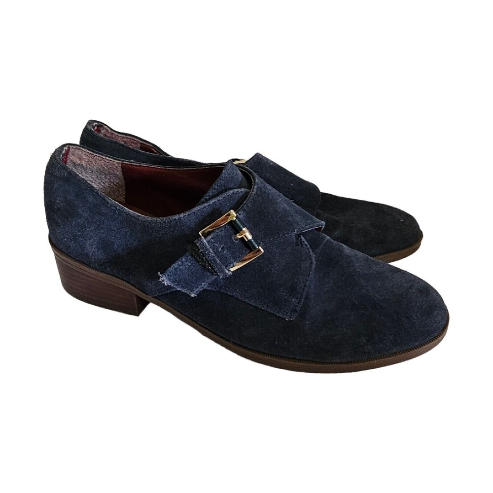TOMMY HILFIGER Shoes blue Suede Bettina Buckle Loafers Heels Leather 8.5